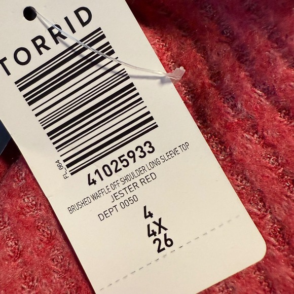 NWT Torrid BRUSHED WAFFLE OFF SHOULDER LONG SLEEVE TOP Blouse Short 4XL RED PINK - Picture 5 of 7